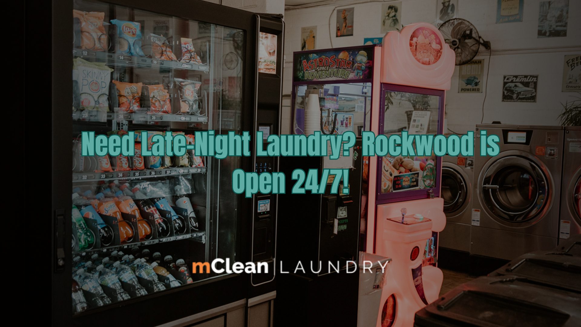 Customer using Speed Queen self-service laundromat at Rockwood location late at night