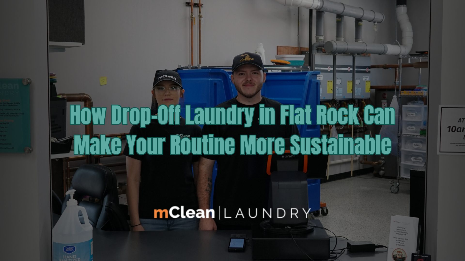 Drop-off laundry service at mClean Laundry in Flat Rock using eco-friendly and high-efficiency machines for sustainable cleaning.
